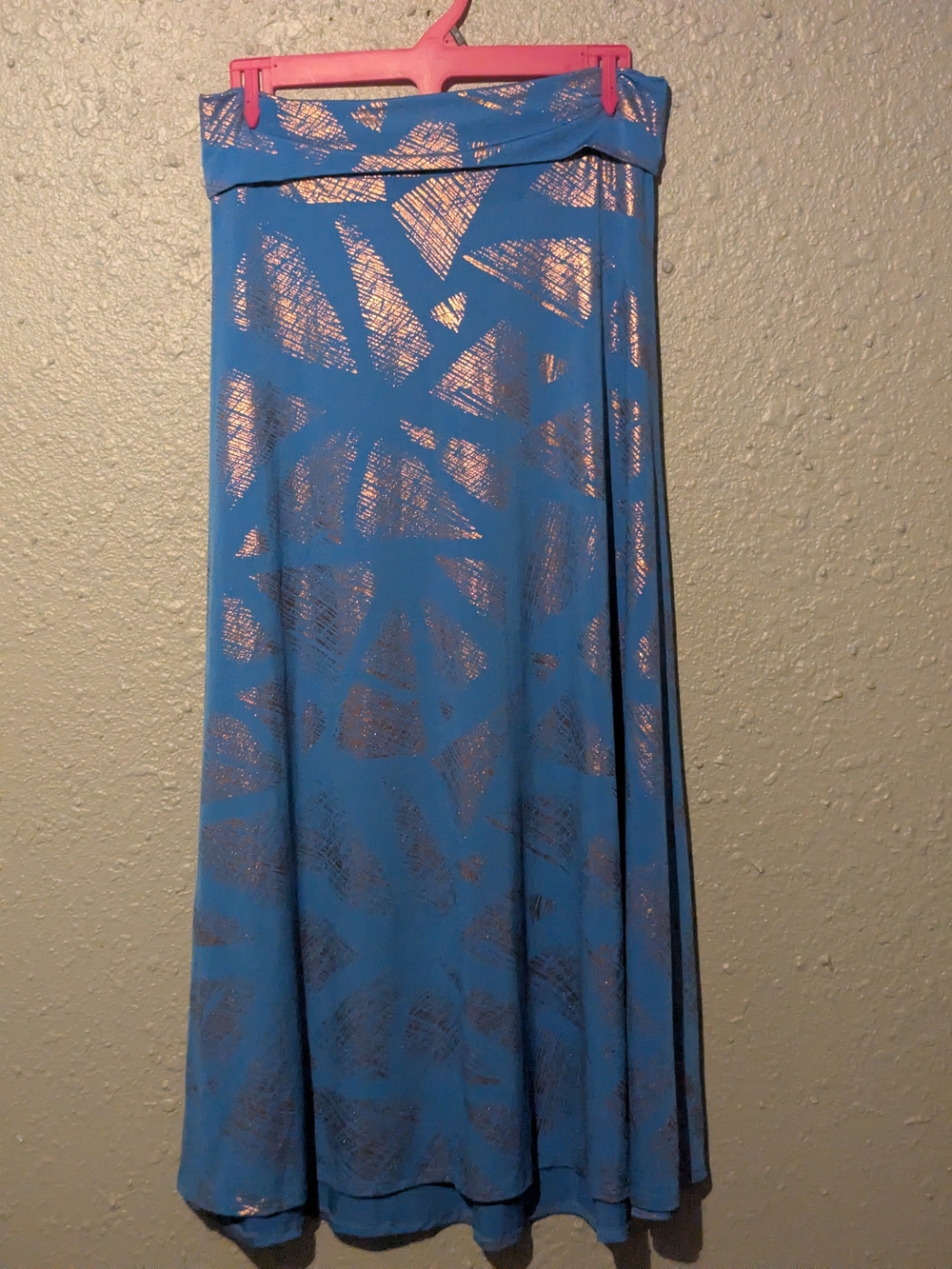 L Blue Metallic Print Maxi Skirt by Lula Roe